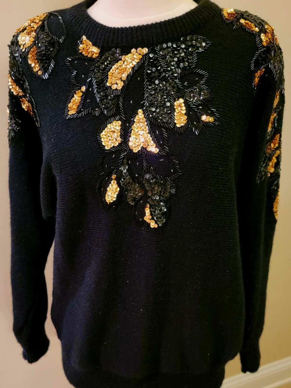 Vintage Midnight Blues Christmas/Holiday Sweater, 1989 Tokyo, Black with Sequins